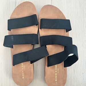Rock & Candy Black and Tan Strappy Sandals